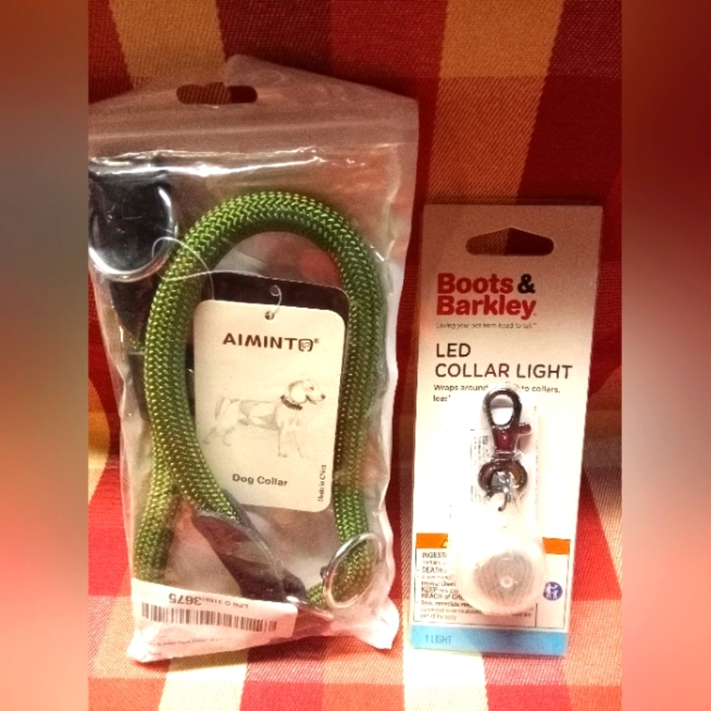 New Green Dog Collar and LED Collar Light